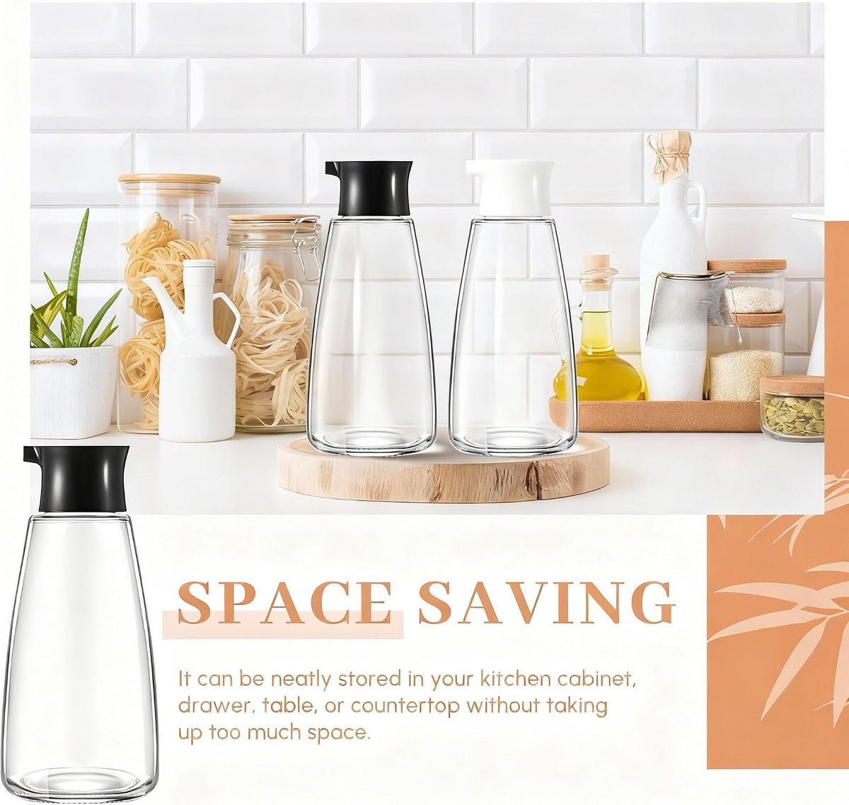 Glass Soy Sauce Dispenser Bottles, 9.6 oz Oil Cruet, Black