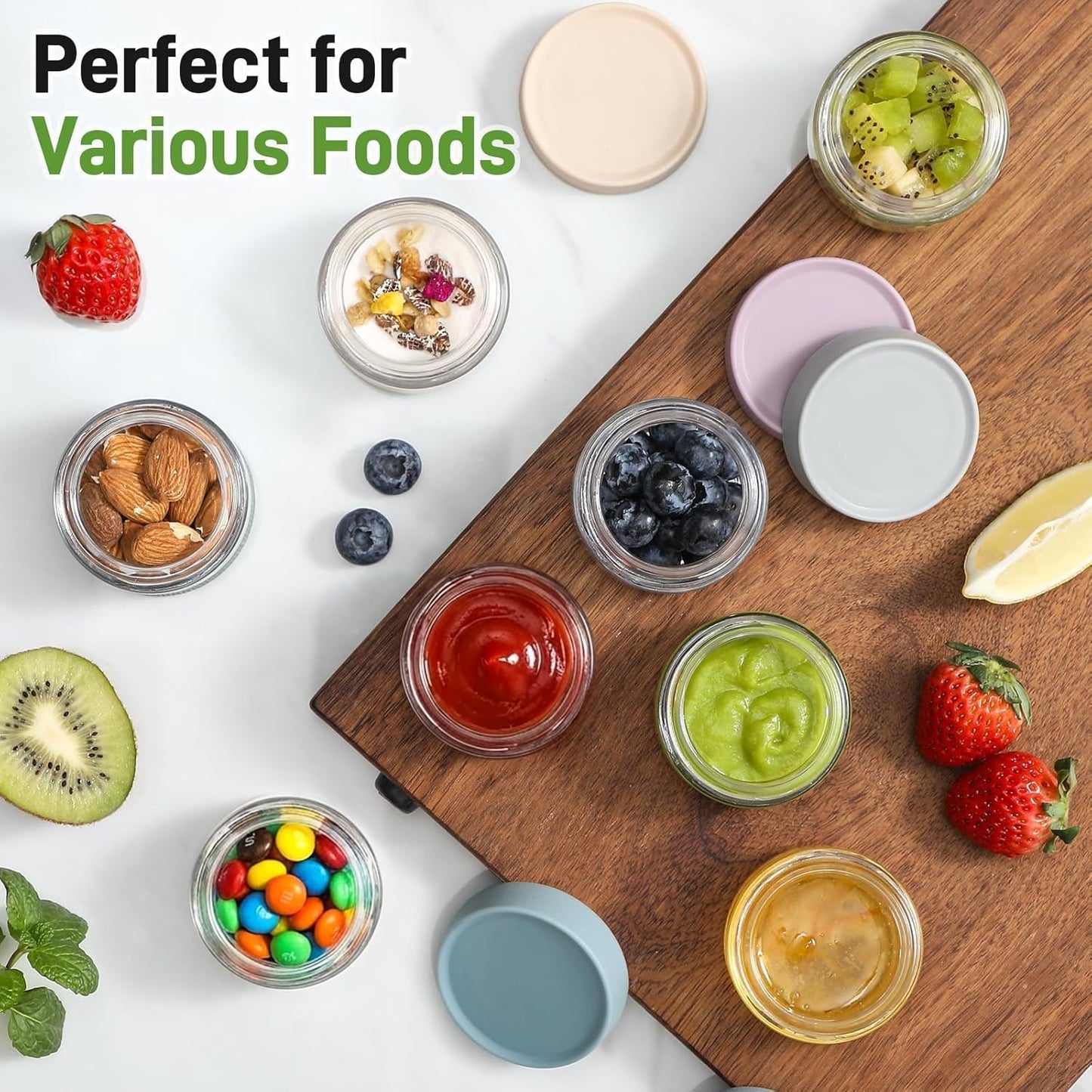 NETANY 6-pack 8oz Glass jars with Airtight Lids, Overnight Oats Containers with Lids, Wide mouth Mason Salad jars, Glass Food Storage Containers for Snacks Yogurt Spice Sugar