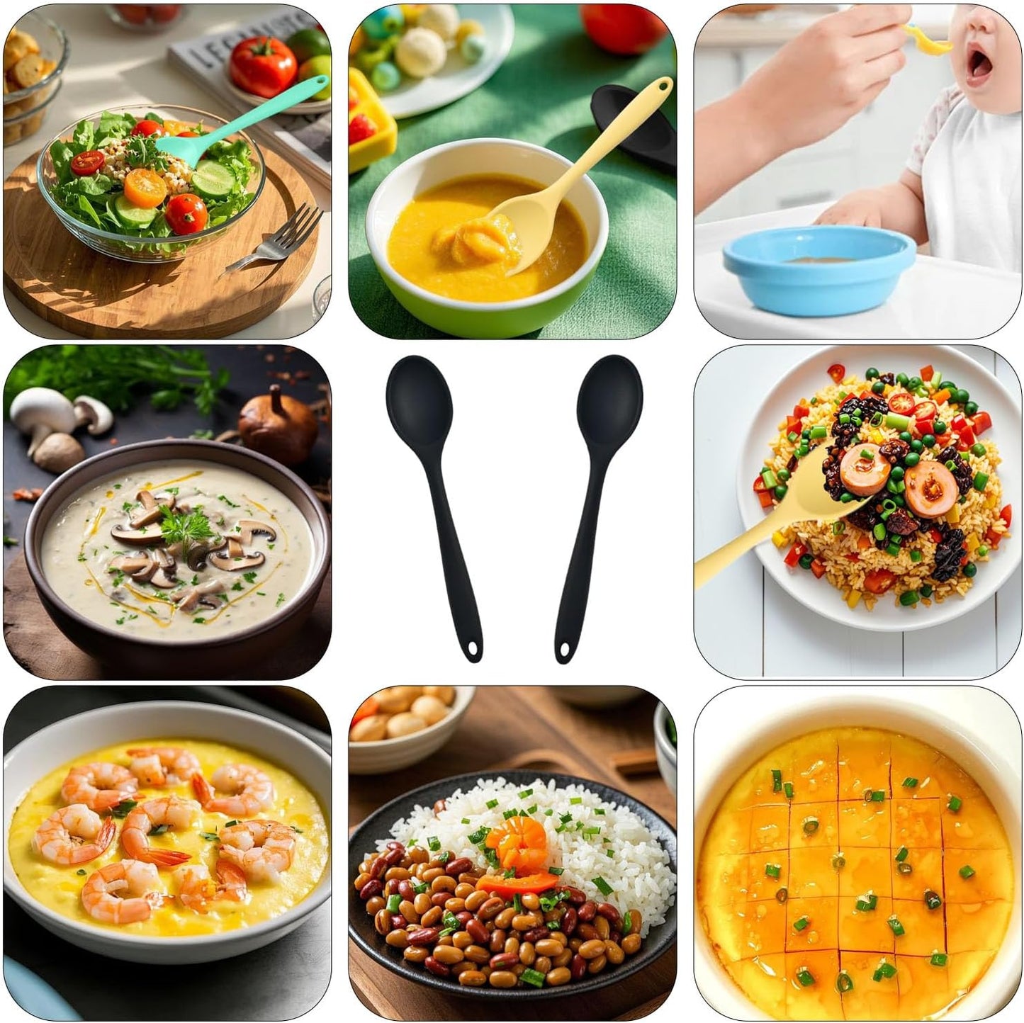 Silicone Spoons Set of 5,Mixing Spoons for cooking,Heat Resistant Spoons, Mixing Spoons for Kitchen Cooking Baking Stirring Mixing Tools (2pcs Large & 3pcs small)