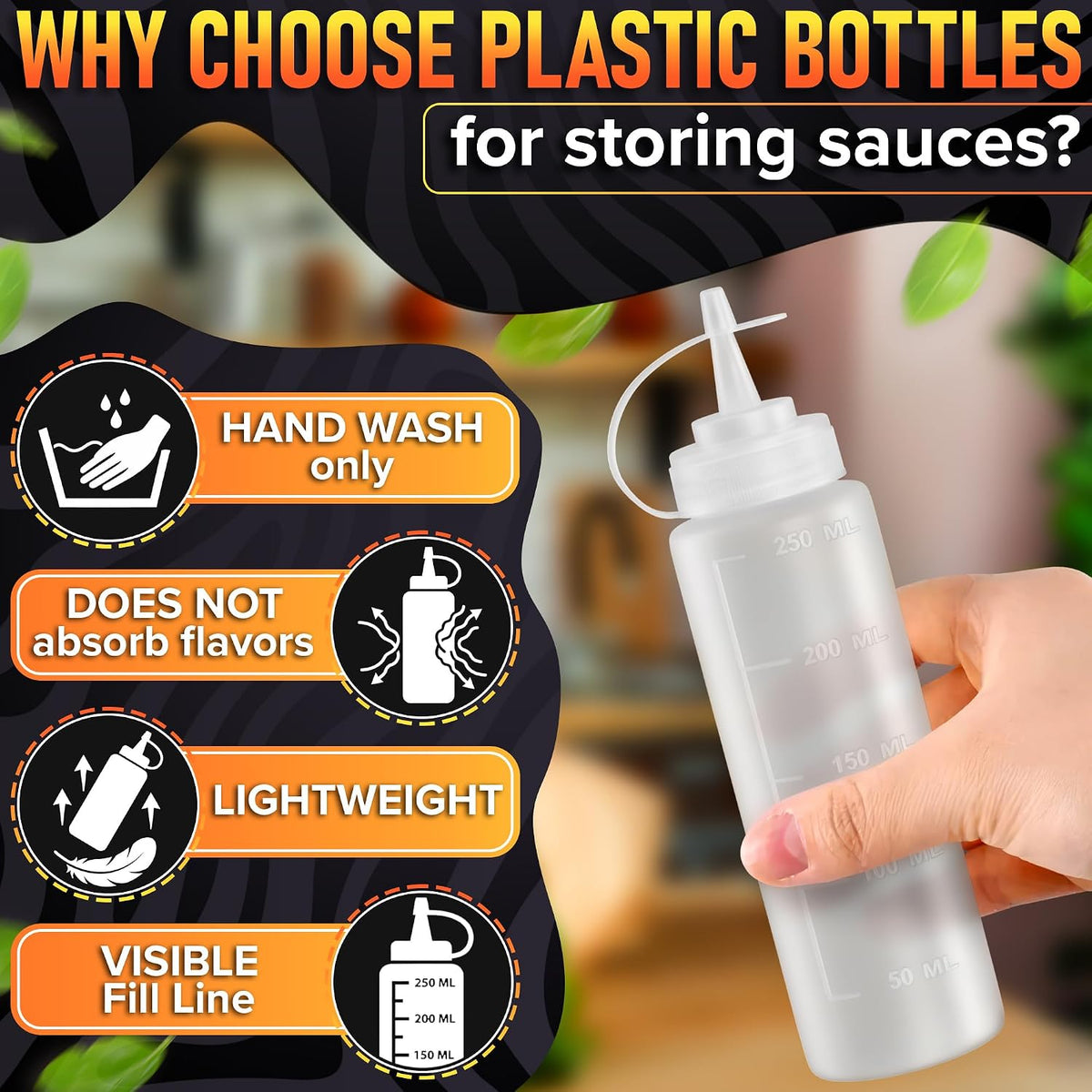 BURIUS Inverted Condiment Squeeze Bottles 16 oz for Sauces, Honey