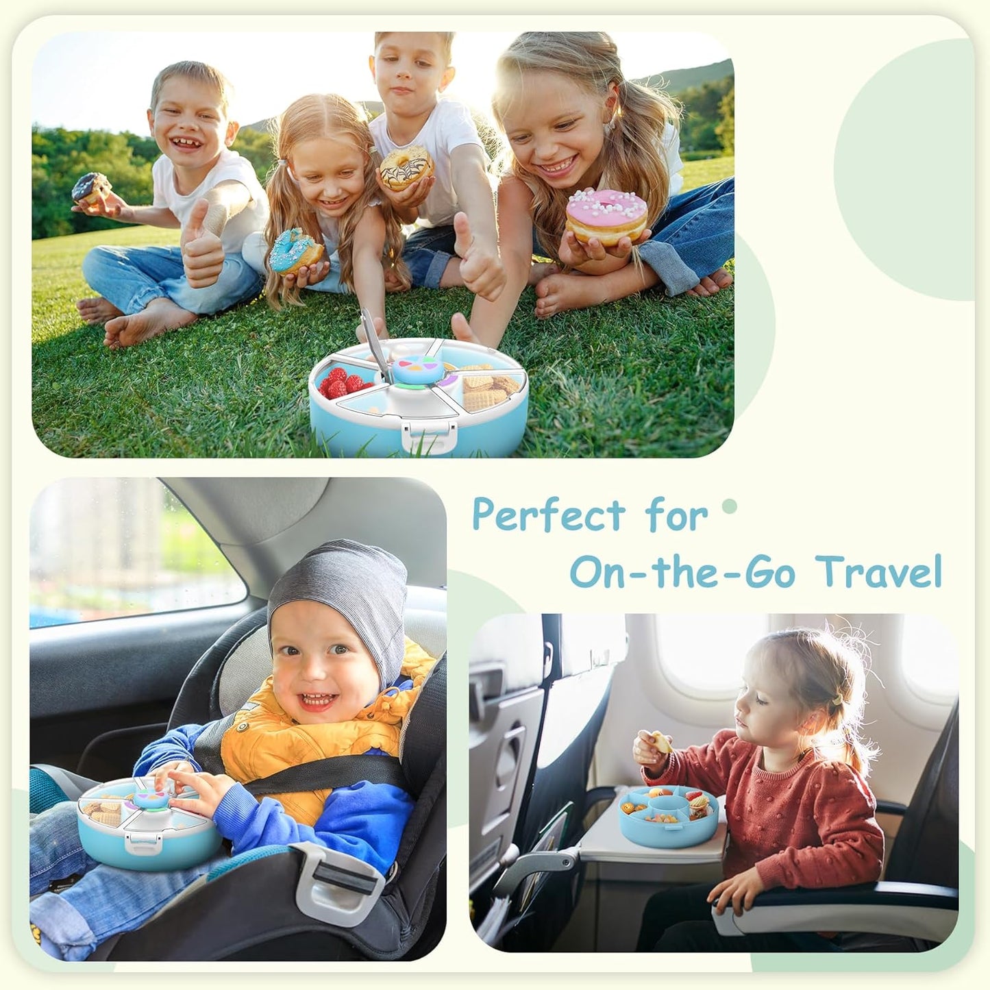 JOOPETALK Kids Reusable Rotating Snack Container with 5 Separate Compartments, Color Matching Opening Lid, BPA/PVC-Free, Dishwasher Safe, Perfect for Travel, School Lunches & On-the-Go Snacking-Purple