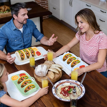Klyrnd Silicone Taco Holder Set of 2, Reusable Taco Plate with Dividers for Hard & Soft Shells - Microwave & Dishwasher Safe Serving Stand (Grey Beige)