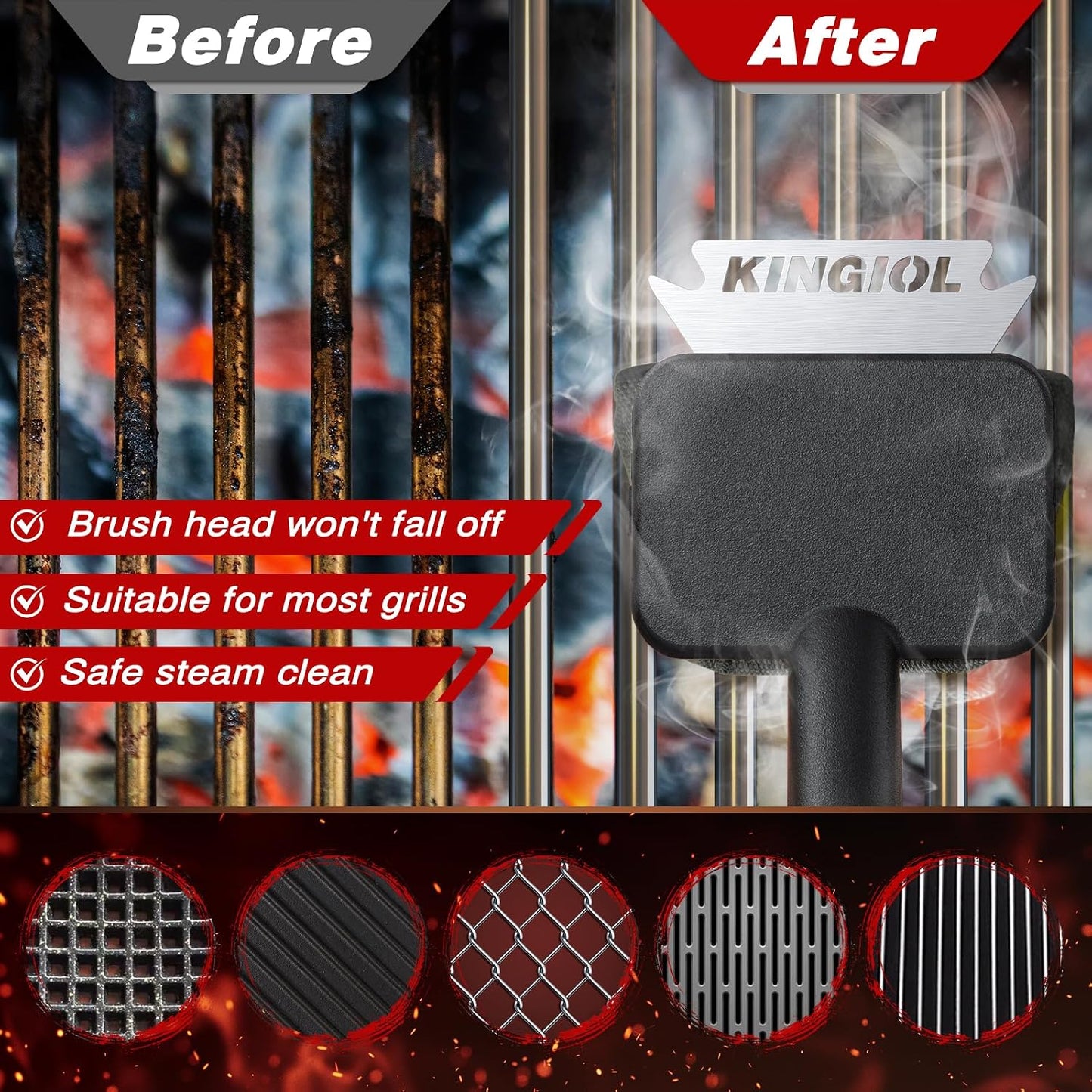 BBQ Replaceable Brush Head - Bristle Free Black Aramid Fiber Fabric, High Temperature and Dirt Resistant, Safe Replacement Cleaning Pad for Cast Iron or Stainless Steel Grates, Barbecue Cleaner