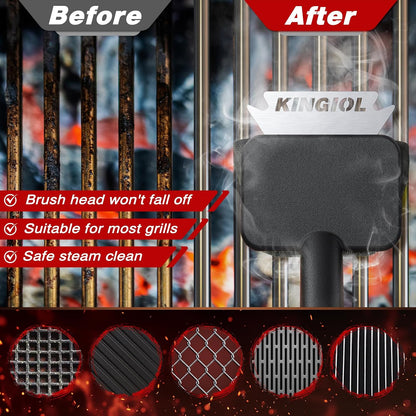 BBQ Replaceable Brush Head - Bristle Free Black Aramid Fiber Fabric, High Temperature and Dirt Resistant, Safe Replacement Cleaning Pad for Cast Iron or Stainless Steel Grates, Barbecue Cleaner