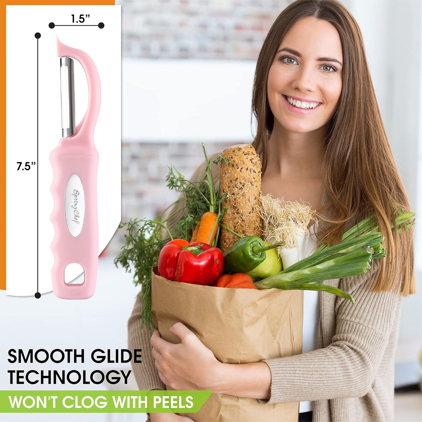 Spring Chef Premium Swivel Vegetable Peeler, Soft Grip Handle and Ultra Sharp Stainless Steel Blades - Perfect Kitchen Peeler For Veggie, Fruit, Potato, Carrot, Apple - Mango