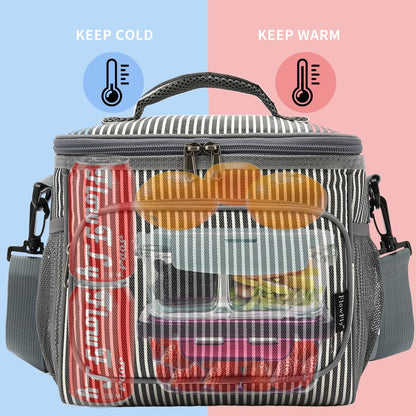 FlowFly Insulated Reusable Lunch Bag Adult Large Lunch Box for Women and Men with Adjustable Shoulder Strap,Front Zipper Pocket and Dual Large Mesh Side Pockets,Cherry - Colors A