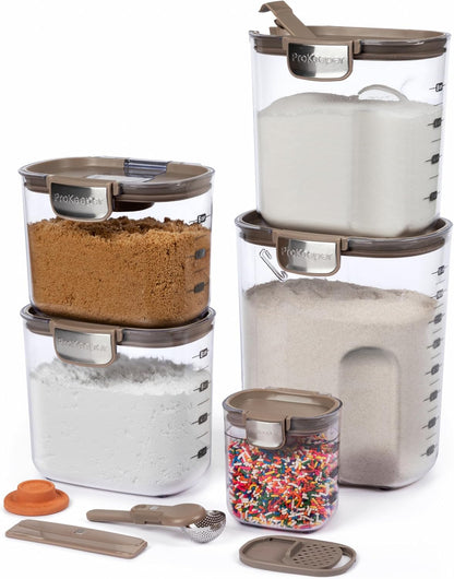 ProKeeper+ Airtight Food Storage Container Set – Clear Plastic Flour and Sugar Canister Set with Magnetic Accessories for Kitchen Organization (Grey, 9-Piece)