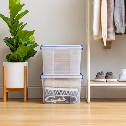 IRIS USA WeatherPro 16 Qt Storage Bins with Lids, 3 Pack, BPA-Free Plastic Gasket Box with Tight Latch and Seal, Stackable Nestable Tote Tub - Clear/Blue
