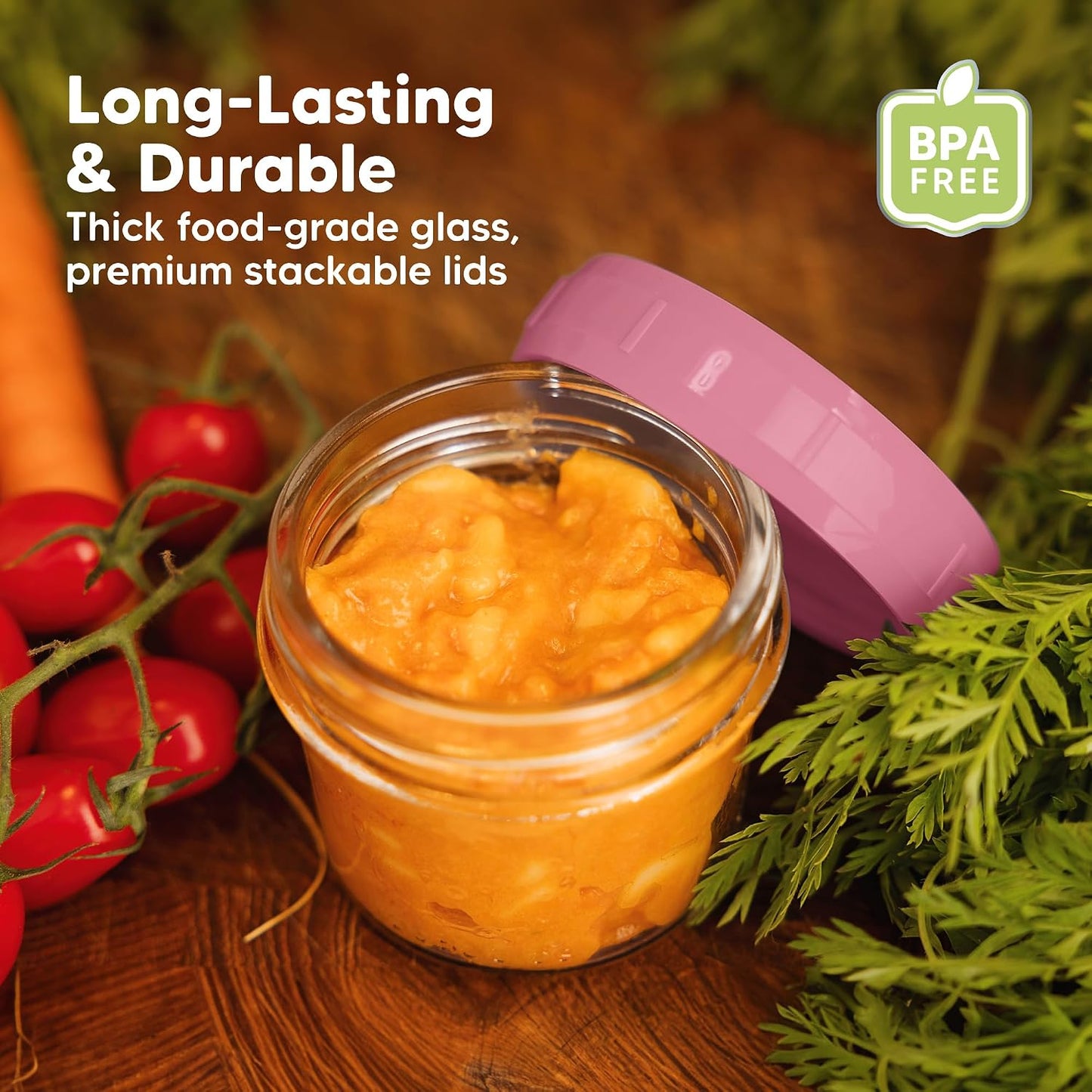 KeaBabies 12pk 4oz Glass Baby Food Containers with Lids - Leak-Proof, Microwavable Small Glass Jars, Baby Purees & Toddler Snack Storage Containers, BPA-Free, Dishwasher & Freezer Safe (Musk Dusk)