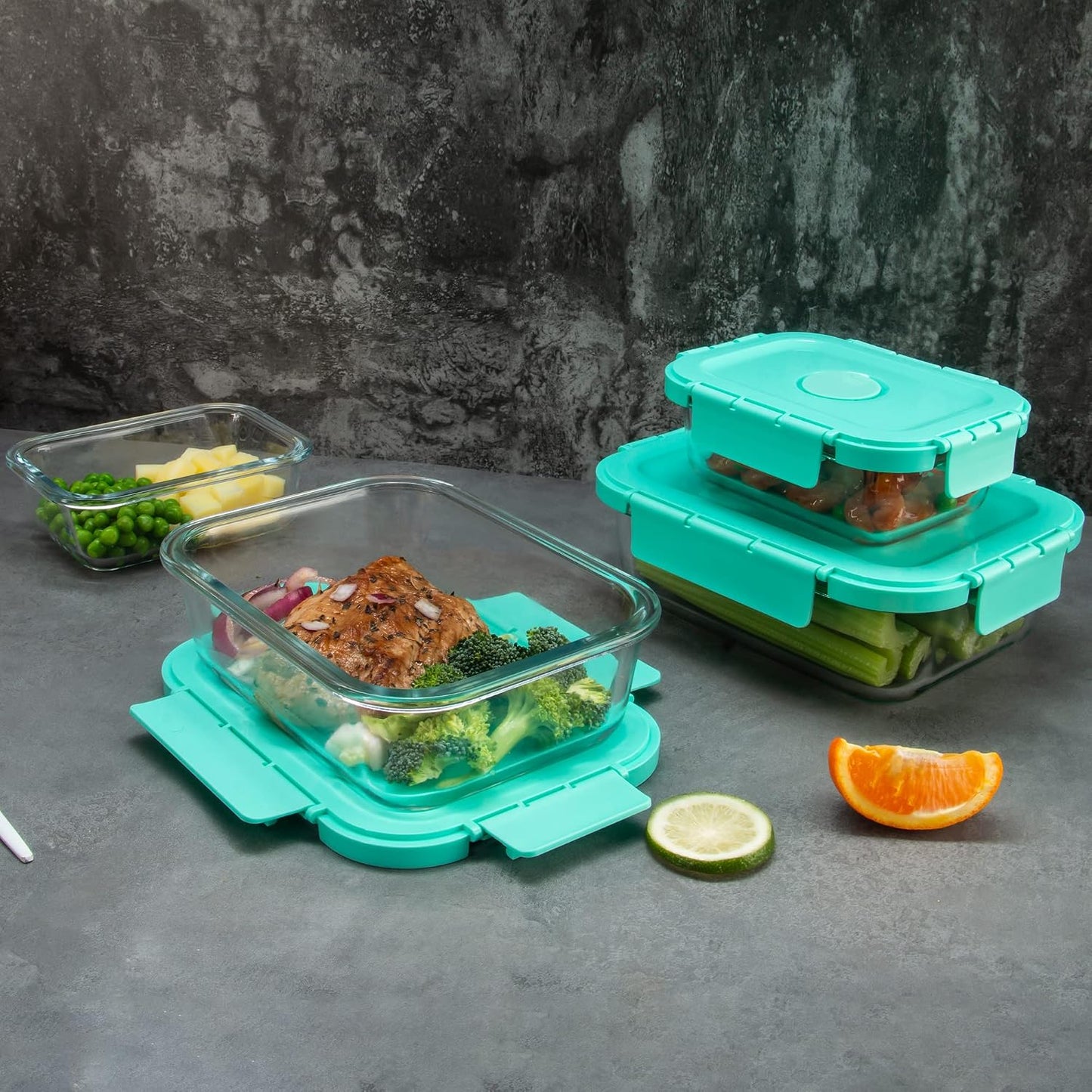 Glass Food Storage Containers 10 Pack, Meal Prep Containers with Snap Locking Lids Airtight Built in Air Vents, Glass Lunch Containers, Microwave/Dishwasher Safe, Navy Blue