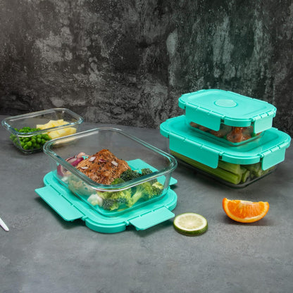 Glass Food Storage Containers 10 Pack, Meal Prep Containers with Snap Locking Lids Airtight Built in Air Vents, Glass Lunch Containers, Microwave/Dishwasher Safe, Navy Blue