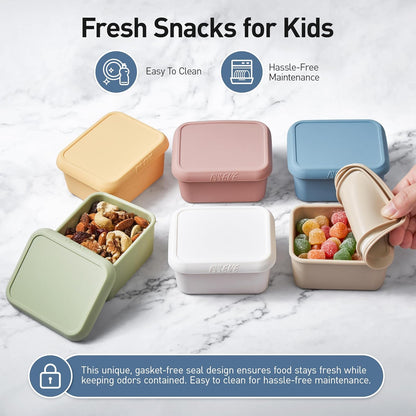 ISSEVE 8oz Silicone Snack Containers for Kids, 1 Cup Reusable Small Containers with Lids, Leak Proof Silicone Food Storage Containers, Kids Lunch Box for Daycare, School, Travel (4)