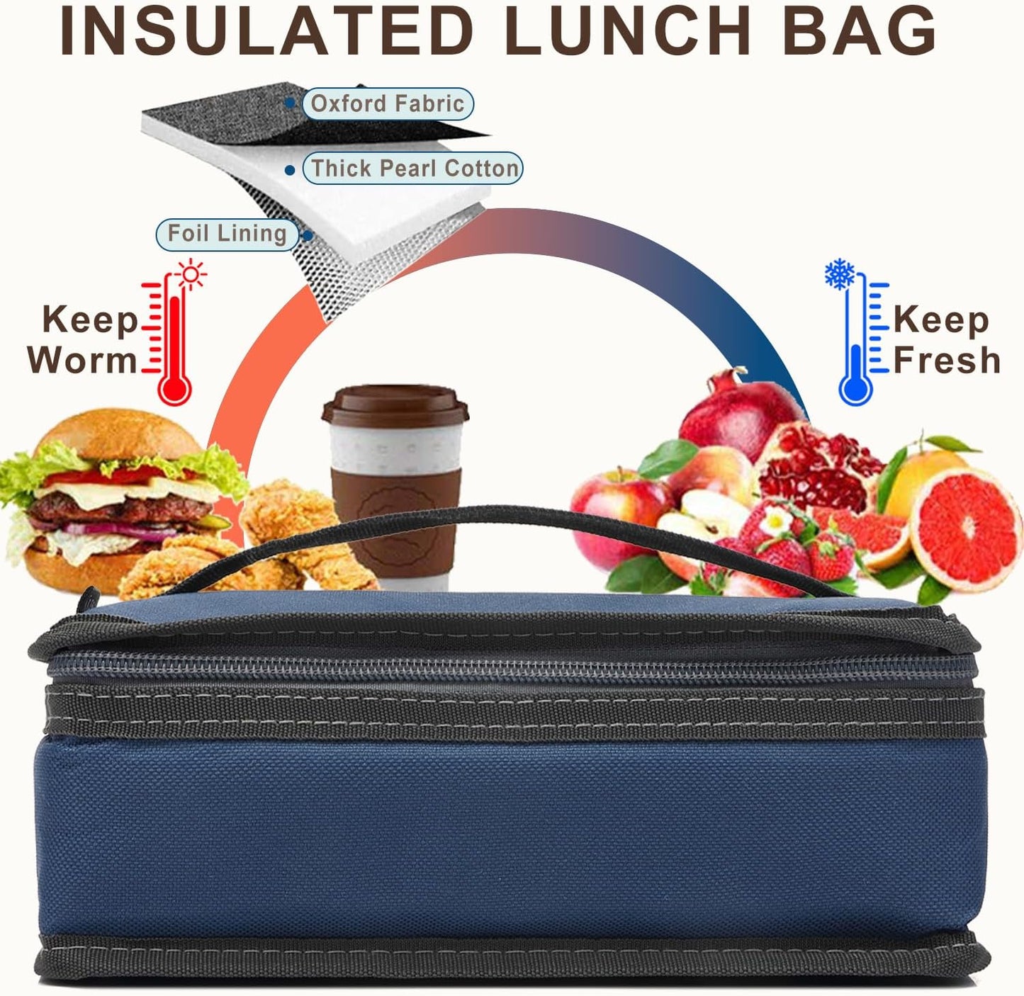FlowFly Small Insulated Lunch box Portable Soft Bag Mini Cooler Thermal Meal Tote Kit with Handle for Work & School, Black