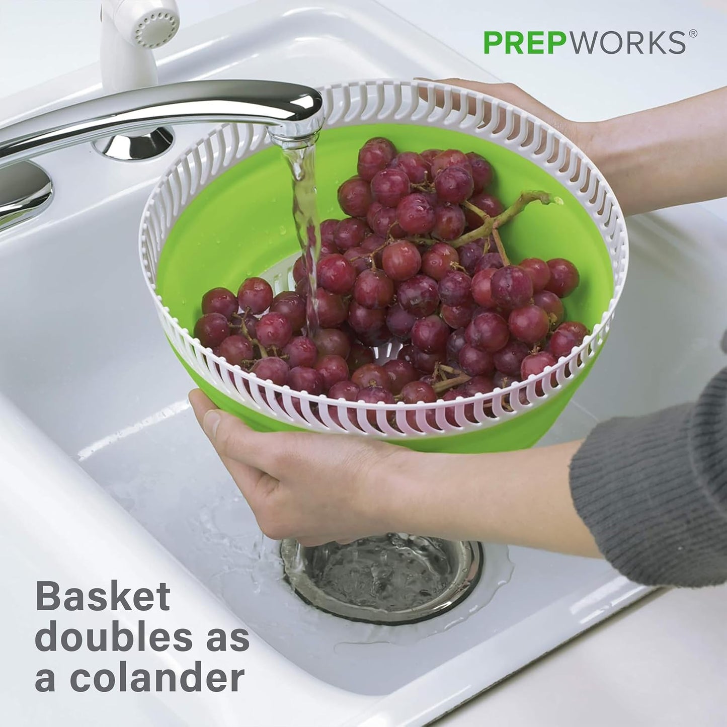PrepWorks 4 Qt Collapsible Salad Spinner – Space-Saving, BPA-Free, Easy-to-Use for Quick Salad Washing & Drying, Dishwasher Safe