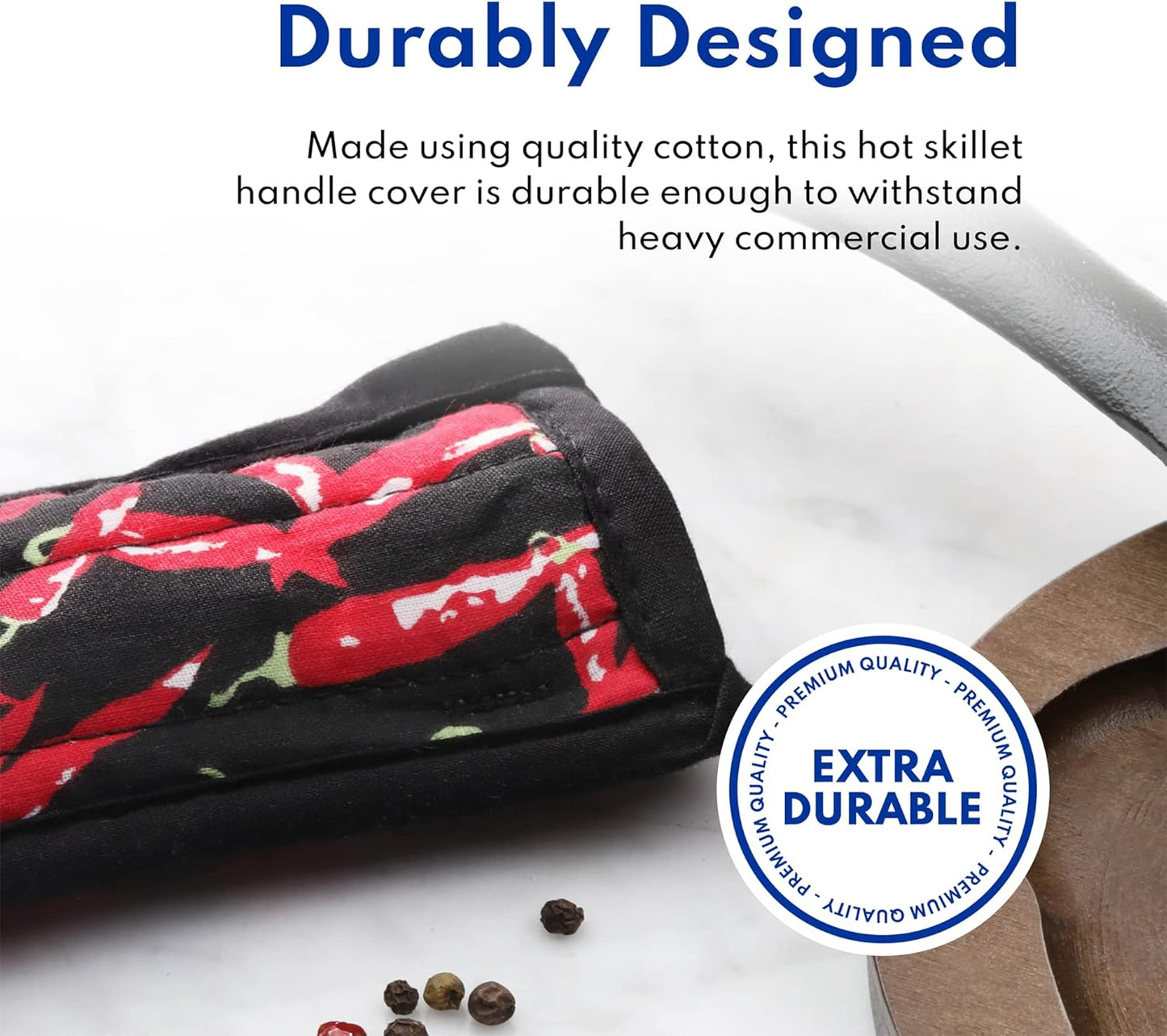 New Star Foodservice Commercial-Grade Hot Skillet Handle Cover Holder, Red Peppers Pan Cotton Handle Sleeve, Heat Resistant and Machine Washable, Set of 6