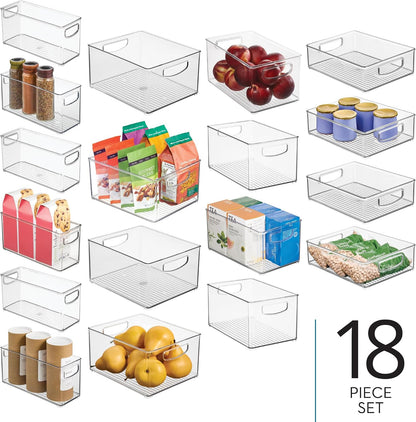 iDesign Plastic Stackable Pantry Bin, Set of 2, Clear | Storage Bin with Handles, For Cabinets or Fridge