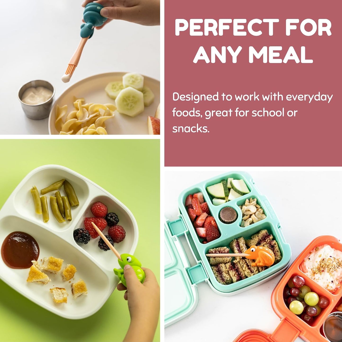 Food Picks for Kids – Kids Food Picks for Lunchbox, Self Feeding Utensils for Picky Eaters, Feeding Therapy Tools, BPA Free, Animal Design (3-Pack)