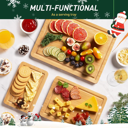 3 Packs Bamboo Cutting Board Set with Non Slip Feet and Over Sink Nice Solid Thick Wood Juice Groove Chopping Board Extra Large Big Small Best Hardwood Kitchen Counter Organic Vegetable
