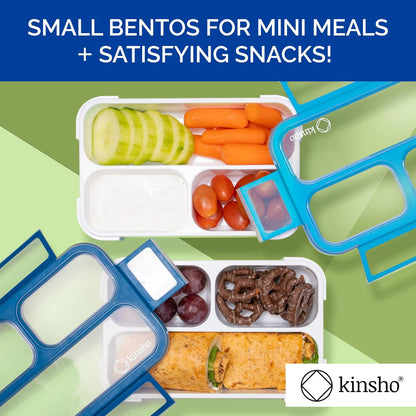Small Snack Containers for Kids Toddlers - 3 Compartments (Set of 2) - Leak-Proof Reusable Boxes with Lids - BPA-Free Plastic Mini Bento Lunch Box - Holds 2 Cups Capacity (Pastel Blue+Teal Sparkle)