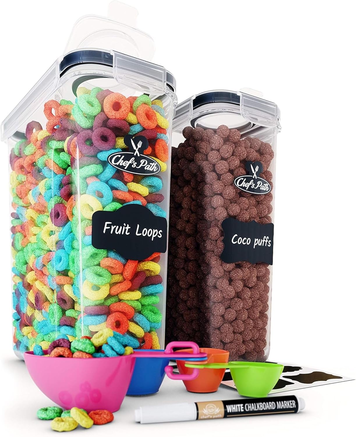 Chef's Path Airtight Food Storage Containers - Pack of 4 (4L/135.3oz) - MULTISPOUT Design for Kitchen & Pantry - BPA-Free Cereal Containers with Bigger Spout Mouth for Easy Pouring