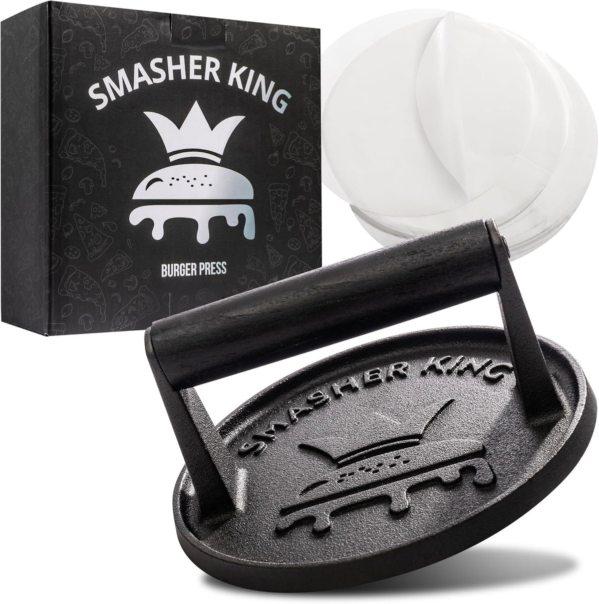 Premium Cast Iron Smash Burger Press incl. 25 Patty Paper
