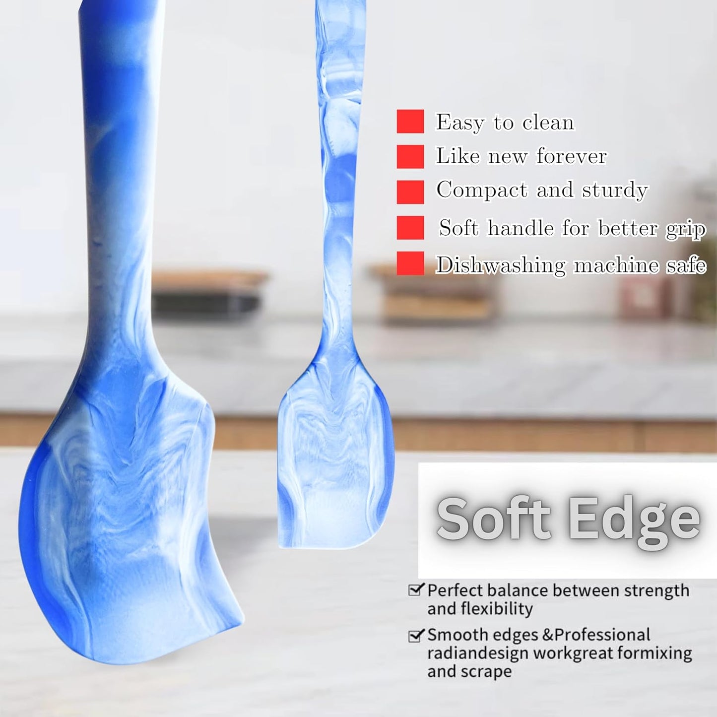 Silicone Marbled Spatula Set of 6, Black | 446F Heat-Resistant, One-Piece Steel Core, Non-Stick, Dishwasher Safe