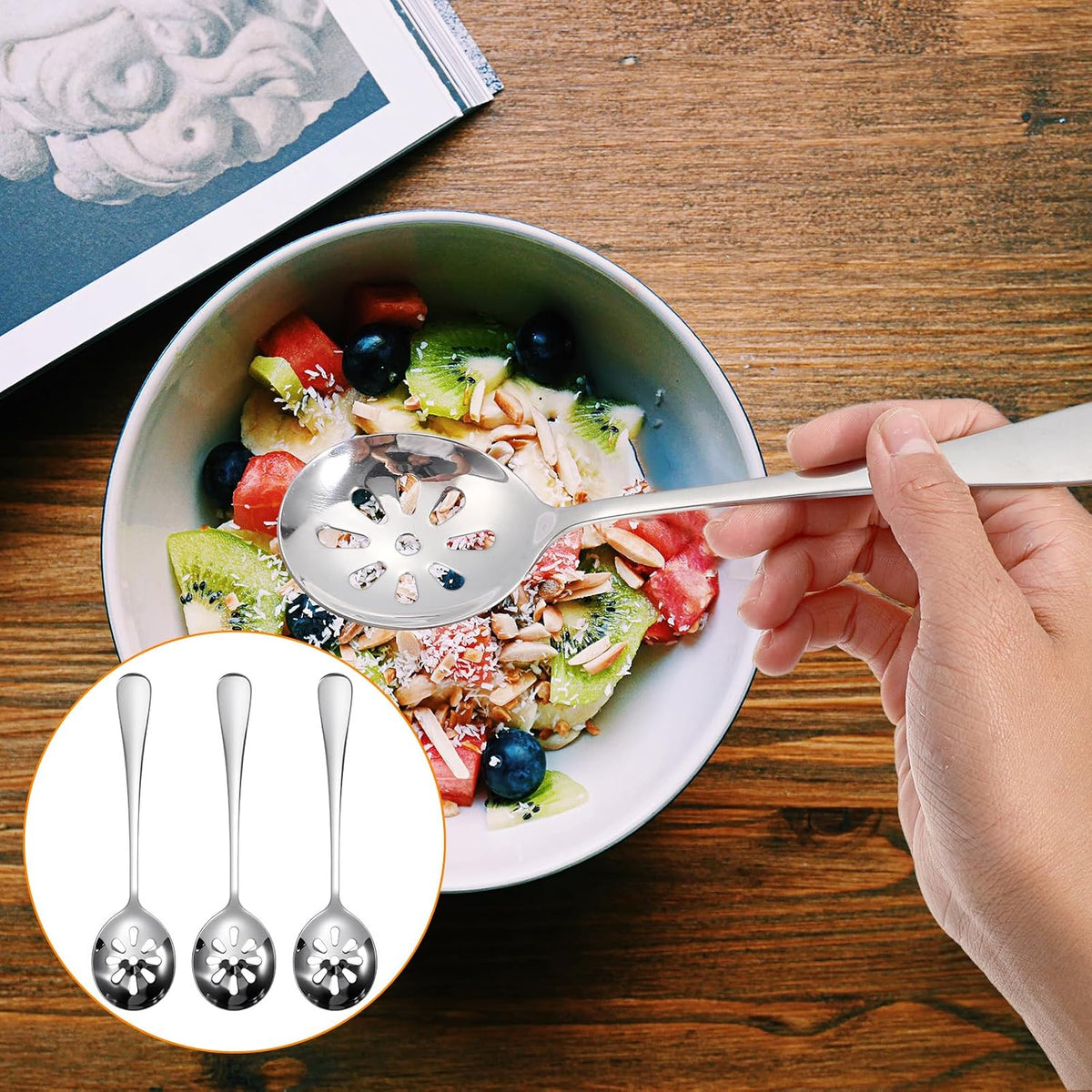 7.8 Inch Slotted Spoon, Serving Spoons, Dips, Cereals (10 Holes)