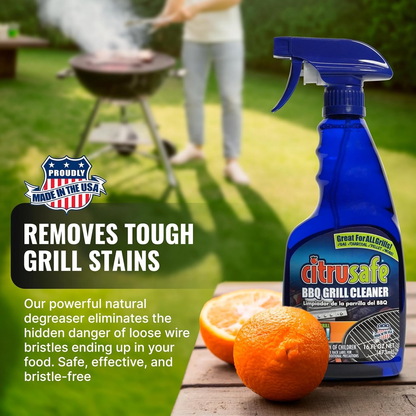 CitruSafe Grill Cleaning Kit - BBQ Grill Cleaner (16oz) and BBQ Grill Scrubber with 3 Heavy Duty Replaceable Scrubber Pads - Formulated to Safely Clean Burnt Food and Grease Off of Grill Surfaces