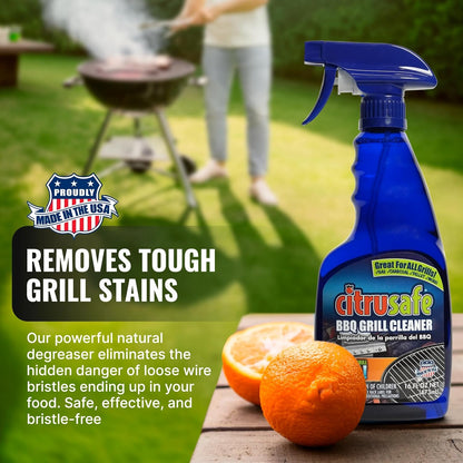 CitruSafe Grill Cleaning Kit - BBQ Grill Cleaner (16oz) and BBQ Grill Scrubber with 3 Heavy Duty Replaceable Scrubber Pads - Formulated to Safely Clean Burnt Food and Grease Off of Grill Surfaces