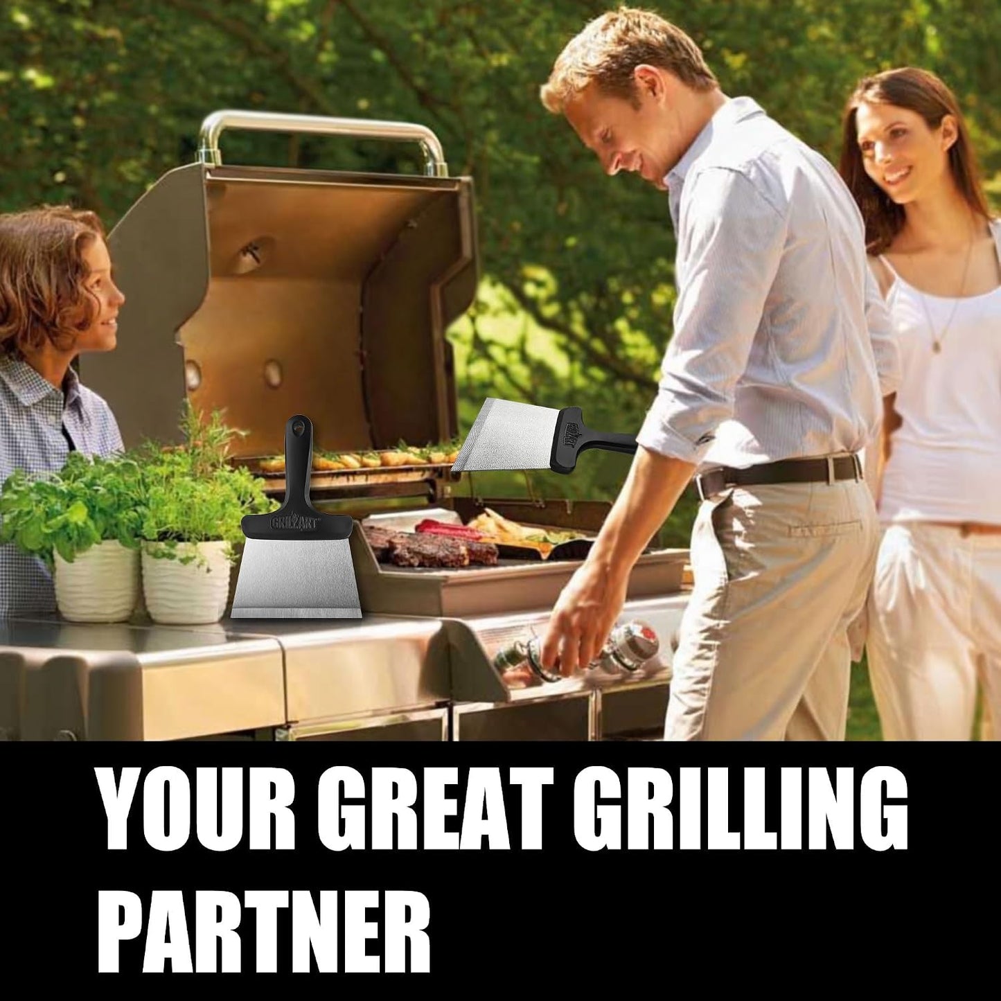 GRILLART Griddle Cleaning Kit for Blackstone, Flat Top Grill Cleaning Kit with Grill Stone, Griddle Scraper, Scouring Pad and Handles, Multifunctional Griddle Accessories for Rusty Grills, Orange