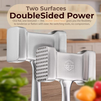 Stainless Steel Meat Mallet Hammer Tenderizer, Textured Grip Meat Mallet Tenderizer, 1.1lb Single-Piece Chicken Pounder, Large Surface Meat tenderizer Tool, 5-Year Warranty, Ablandador de carne