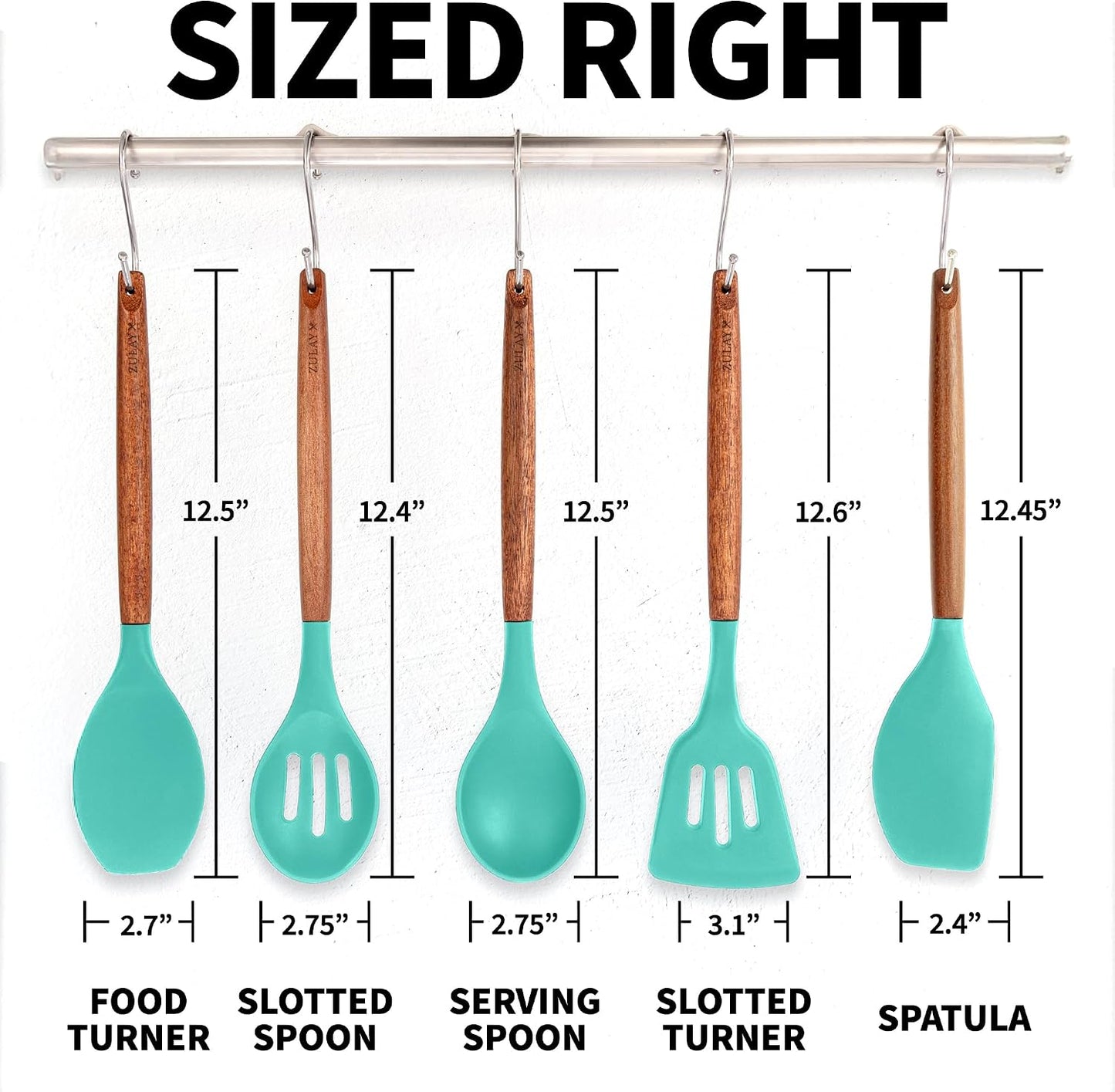 Zulay Kitchen Utensils Set Non-Stick Silicone Cooking Utensils Set with Authentic Acacia Wood Handles - 5 Piece Silicone Utensil Set - Kitchen Utensils Set with 464°F Heat Resistance - Gray