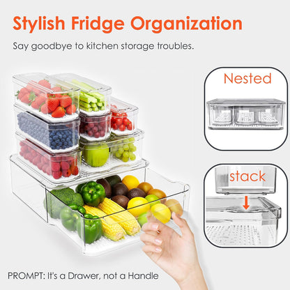 SMRCAD Fridge Organizers and Storage, 6 Pack Clear Freezer Organizer Bins with Lids for Kitchen, Pantry, Refrigerator, Food, Fruit, Vegetable Storage