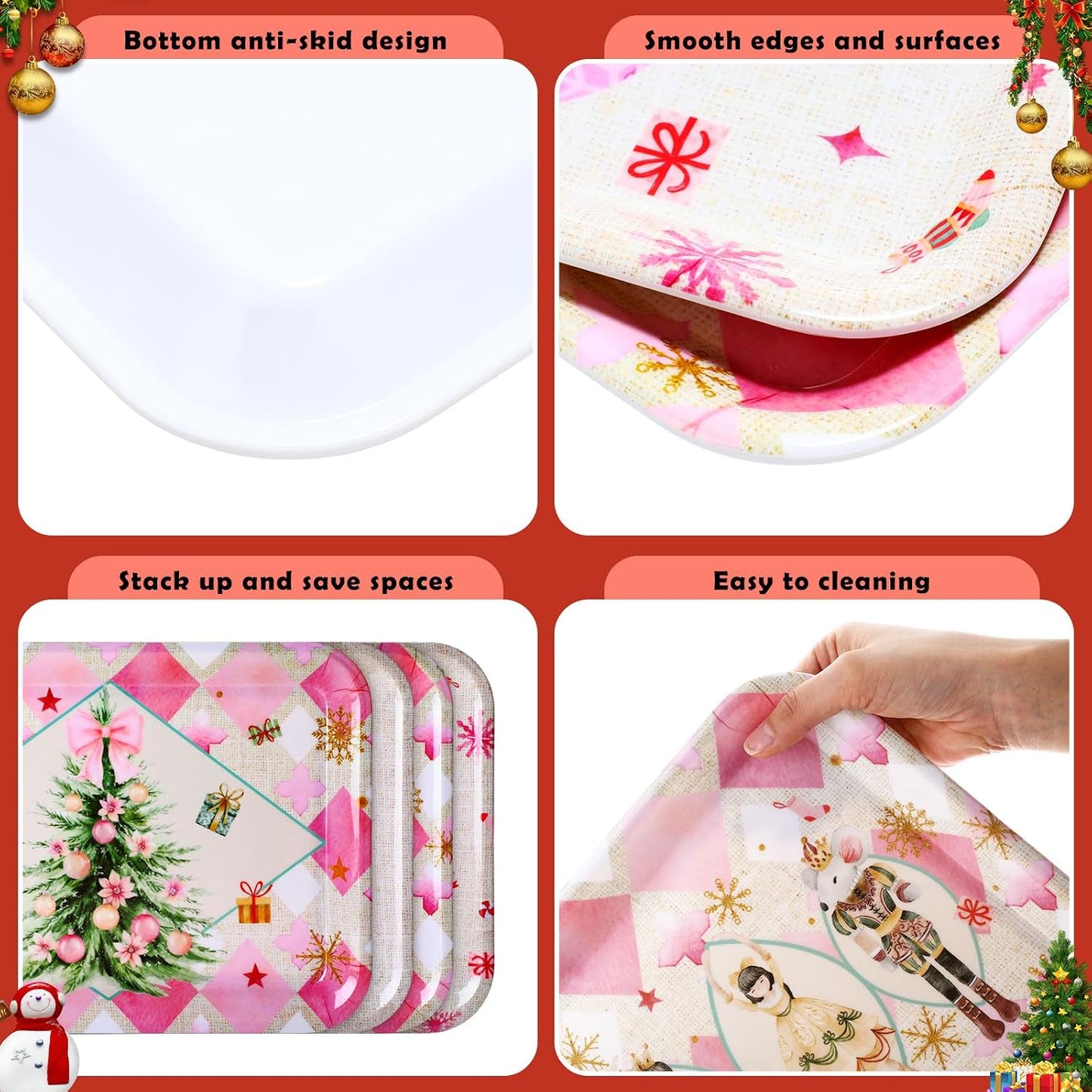 4 Pcs Valentine's Day Serving Tray 13 x 10 Inch Heart Reusable Serving Platter Melamine Dessert Plate Dish for Valentine's Day Party Decorations Supplies