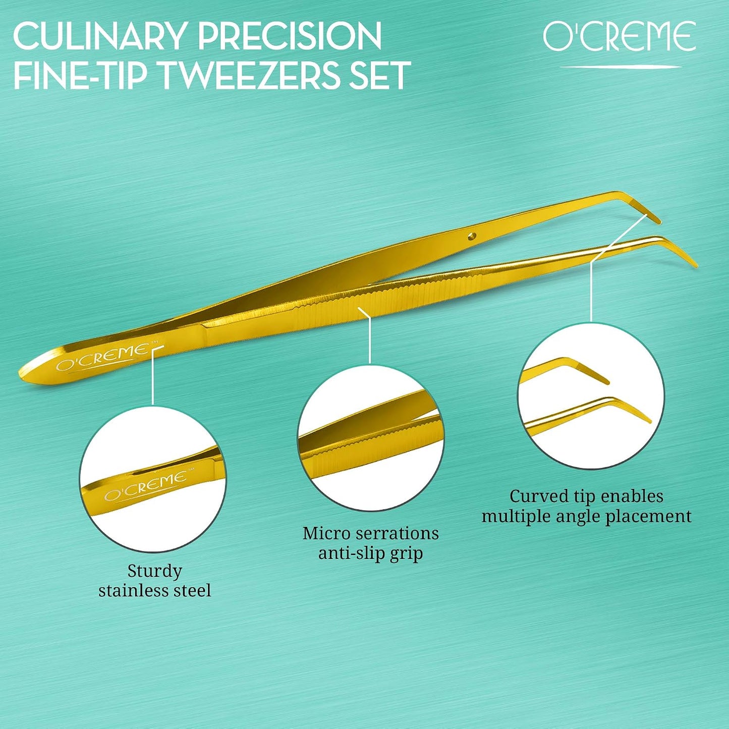 O'Creme Stainless Steel Precision Kitchen Tweezer Tongs 6.25" with Fine Tip (Purple)