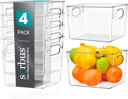 Sorbus Large Clear Plastic Storage Bins for Shelves, Clothes, with Handle - Clear Storage Bins, Drawer, Shelf, Closet, Pantry, Fridge, Freezer Organizer Bins, Closet Organizers and Storage (4 pack)