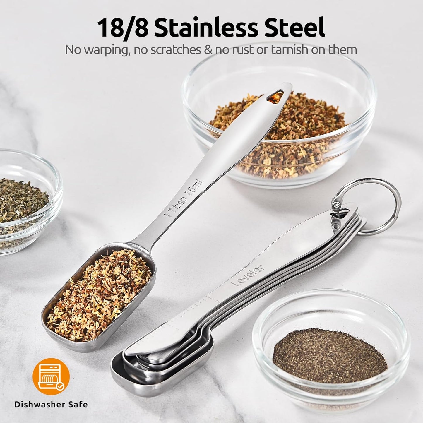 Measuring Spoons: U-Taste 18/8 Stainless Steel Measuring Spoons Set of 9 Piece: 1/16 TSP, 1/8 TSP, 1/4 TSP, 1/3 TSP, 1/2 TSP, 3/4 TSP, 1 TSP, 1/2 tbsp & 1 tbsp Dry and Liquid Ingredients