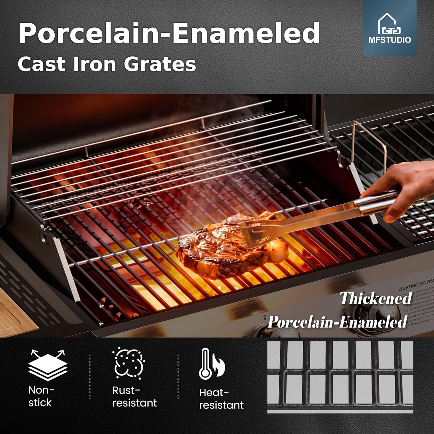 MFSTUDIO 5 Burner Gas Grill Griddle Combo with Porcelain-Enameled Cast Iron Grates,Cutting Board and Double Lids, Duel-Function Propane BBQ Grills with Flat Top Grddle for Outdoor Barbecue Cooking