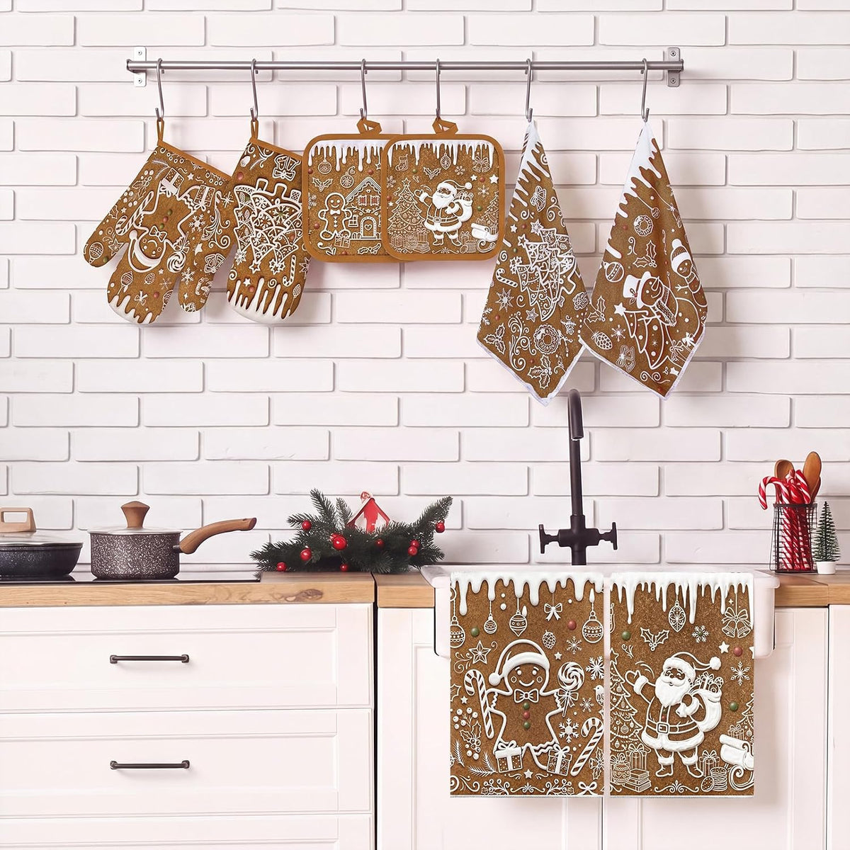 SiliFine 12 Pcs Fall Pumpkin Kitchen Towels Oven Mitts Pot Holders Set