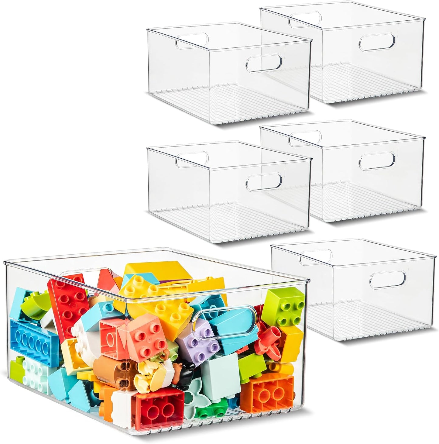 primebox 2 Pack Clear Plastic Organizer Bins with Handles for Home Organization. Storage Containers for Organizing Fridge, Freezer, Cabinet. Pantry, Great for Kitchen, Garage, Laundry Room. 10"x8"x5"