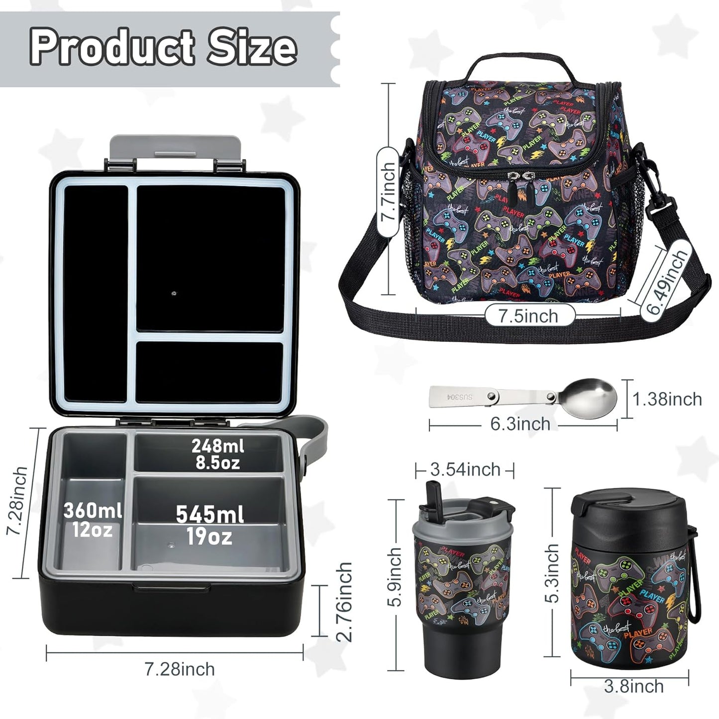 Bento Lunch Box for Kids with 17oz Soup Thermo,Insulated Tumbler Water Bottle and Insulated Lunch Bag,Leak-Proof 3 Compartment Lunch Food Container with Ice Pack for Kids to School-Horse
