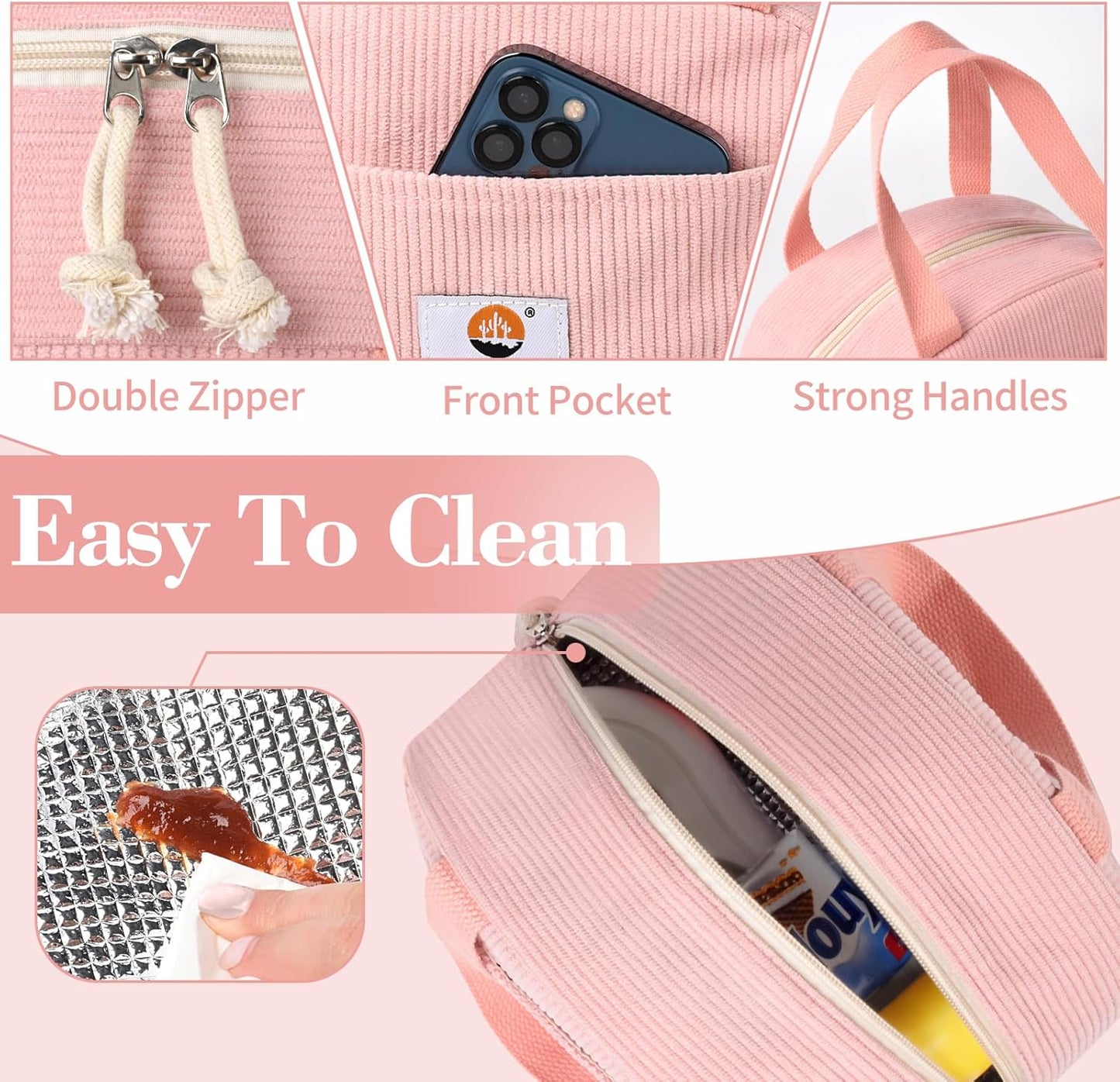 CaCTOUR Lunch Box for Women Girls Teens,Cute Lunch Box Cooler Bag, Portable Insulated Small Lunch Bag Women Reusable Corduroy Lunch Tote for Work/Travel/Picnic/School (Dog Green,Small)
