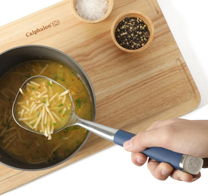 Calphalon Edge Soup Ladle, Stainless Steel Soup Ladle, Serving Ladle with Silicone Handle, Heat-Resistant Nonstick-Safe Kitchen Ladle for Soups, Sauces & Stews, Taupe