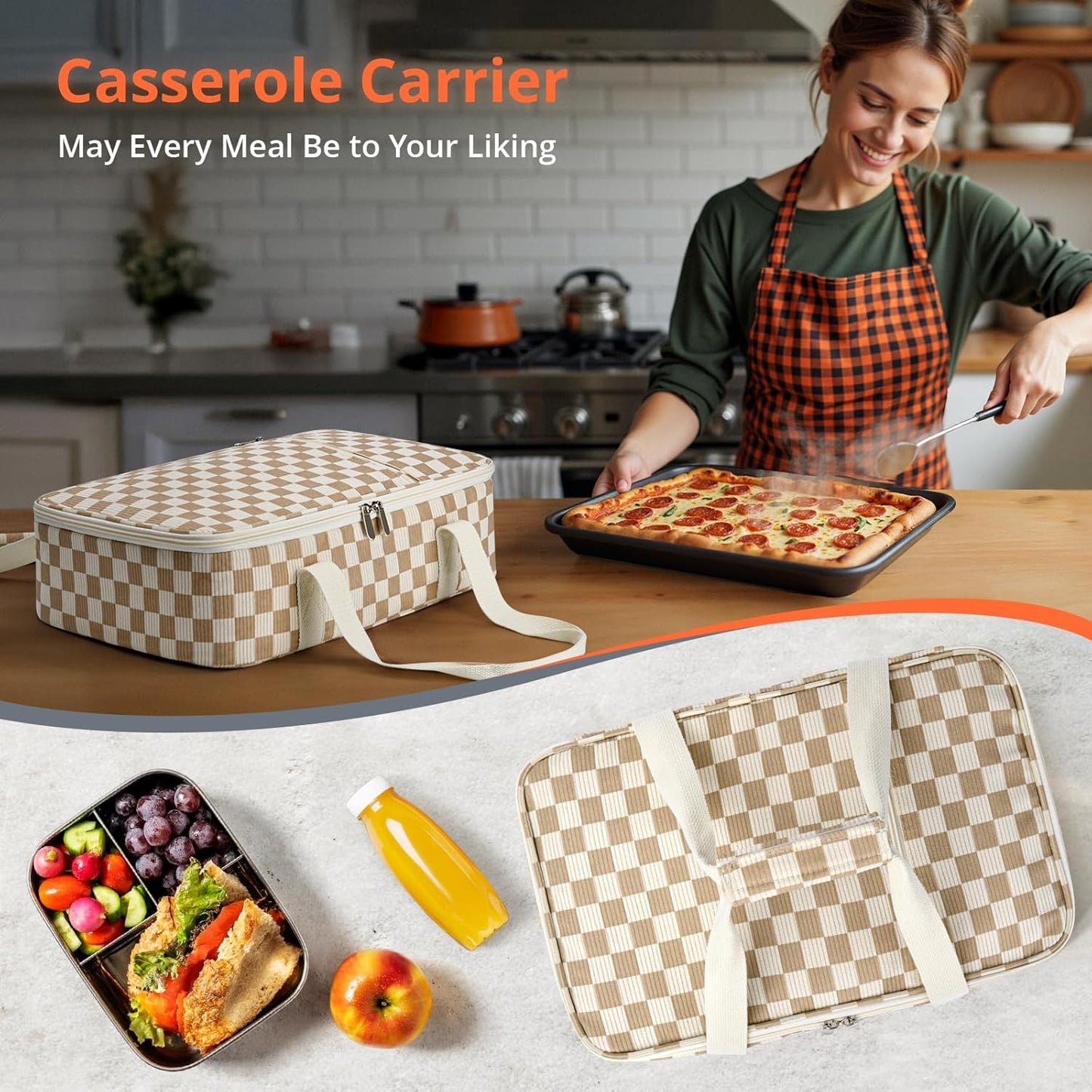 Insulated Casserole Carrier for Hot or Cold Food,Pie Carrier Bag Lunch Tote for Potluck Parties/Picnic/Cookouts, Fits 9"x13" Baking Dish,Grey