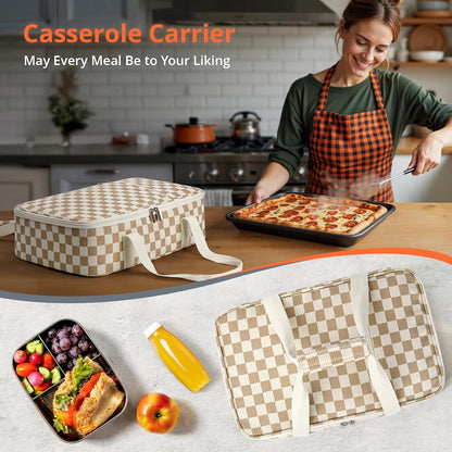 Insulated Casserole Carrier for Hot or Cold Food,Pie Carrier Bag Lunch Tote for Potluck Parties/Picnic/Cookouts, Fits 9"x13" Baking Dish,Grey