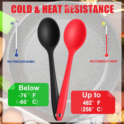 4 Pack Silicone Spoons for Cooking Silicone Mixing Spoons Heat Resistant Rubber Basting Utensil for Kitchen Cooking Baking, Stirring Serving, Large and Small(Red, Black)