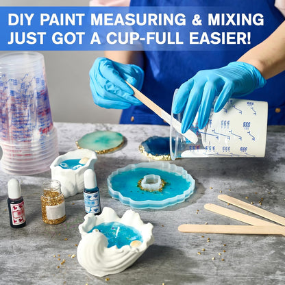 Plastic Mixing Cups, 20 oz Measuring Cups with Mixing Sticks