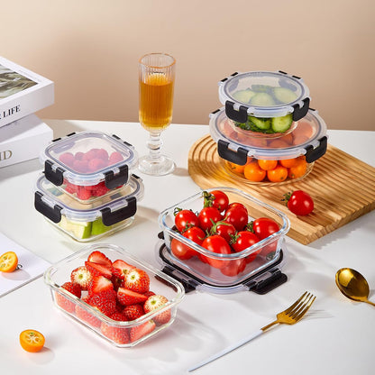 Liuruiyu 8 Pack 36OZ Glass Food Storage Containers with Lids, Meal Prep Containers, Airtight Bento Boxes with Leak Proof Locking for Microwave, Oven, Freezer and Dishwasher, BPA Free