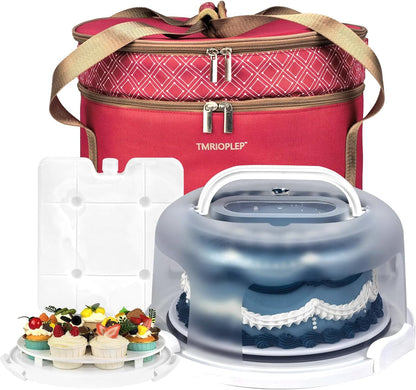 TMRIOPELP Tall Cake Carrier with Lid and Handle Insulated Cake Container Cake Transport Carrier Ideal for Pies Cupcakes and Pastries Perfect for Safe and Secure Cake Delivery (Red, 10 inch)