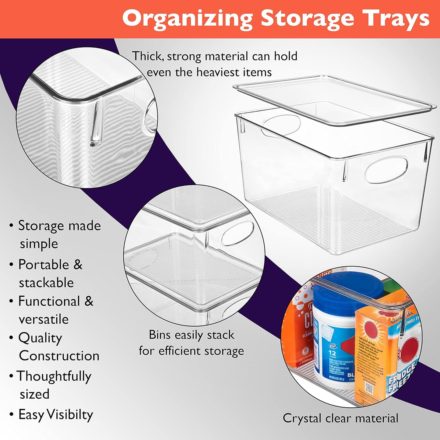 CLEARSPACE Plastic Storage Bins With lids – Perfect Kitchen Fridge Organizer, Pantry Organization, Cabinet Organizers (4 Pack)